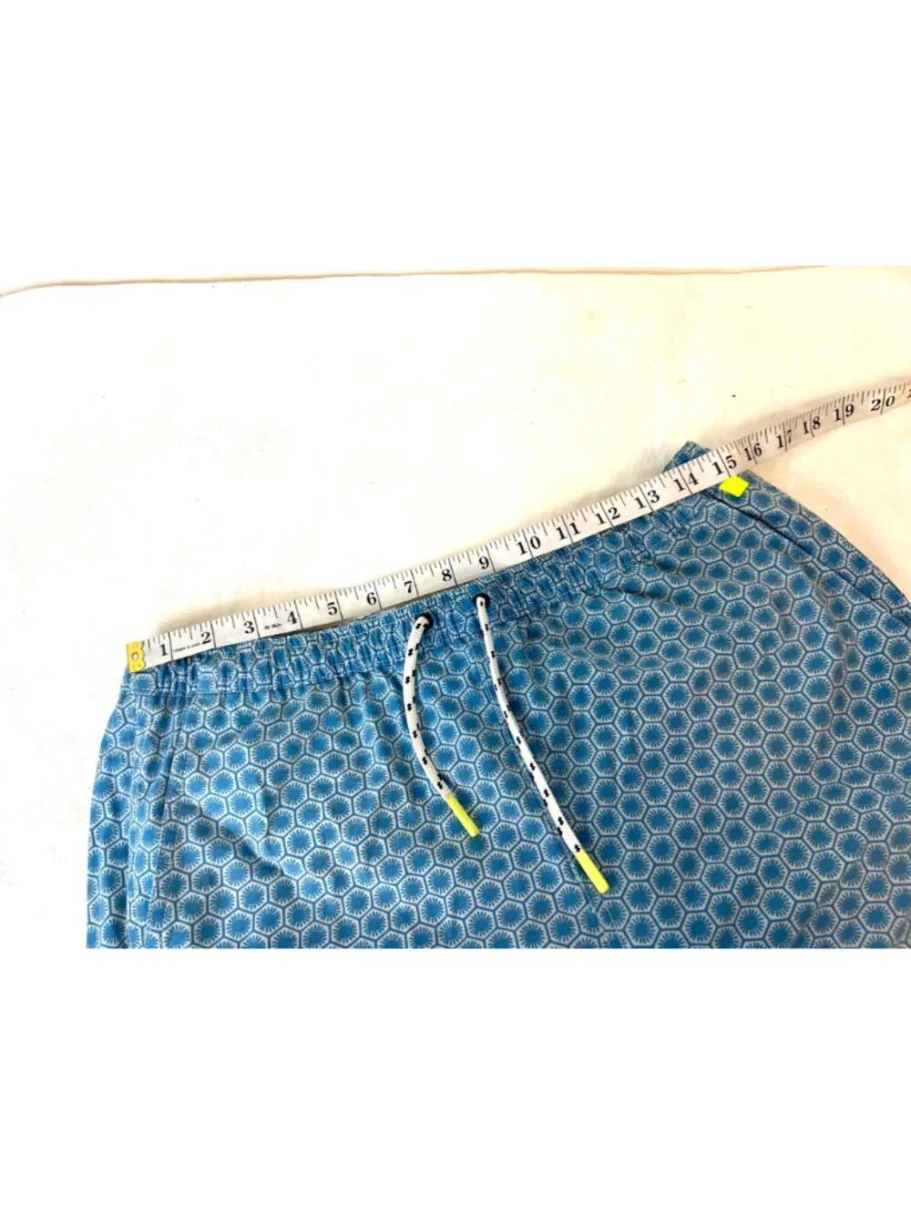 Psycho Bunny Swim Trunks Mens Med Blue All Over Geometric Print Swimming Lined
